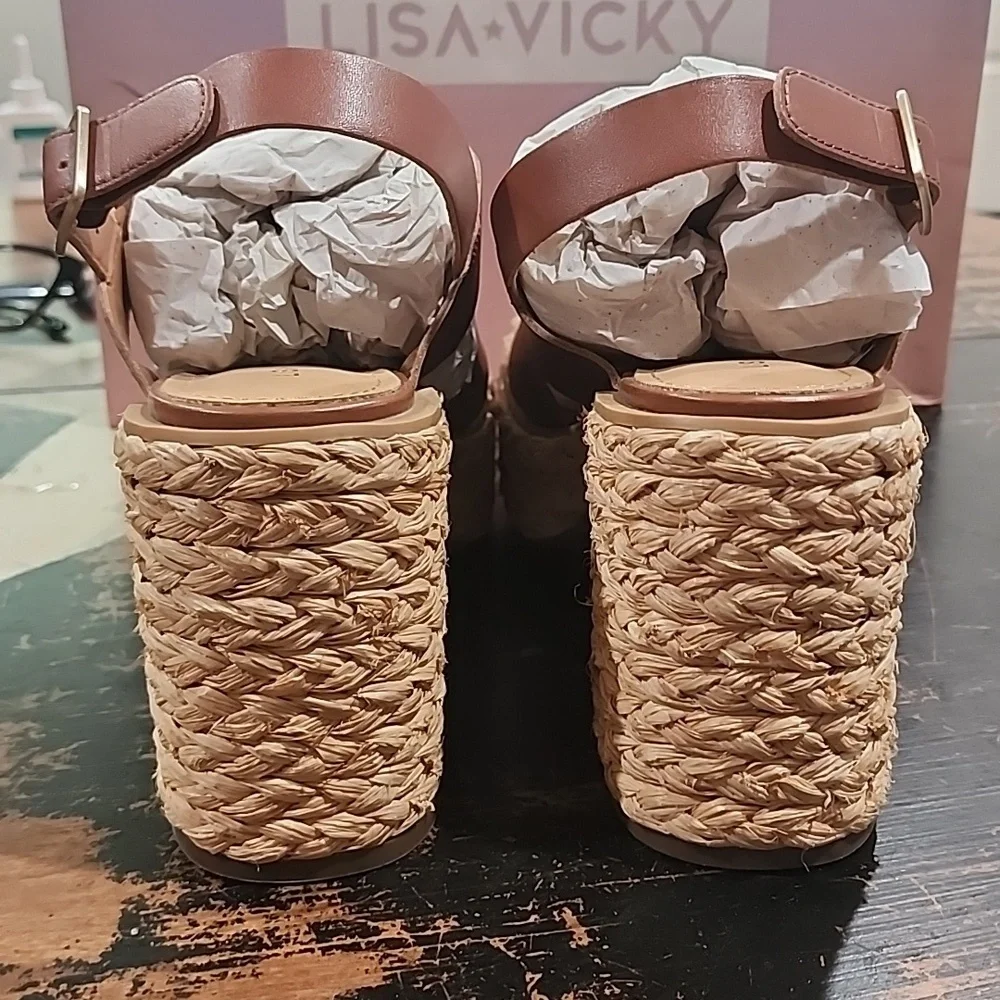 Lisa Vicky Nordstrom Shoes Just-V Cognac Leather Strappy Platform Women Size 9.5